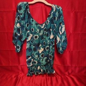 Charlotte Russe Womens Flower Top Blouse Size Small Floral Blue Sheer Dress S